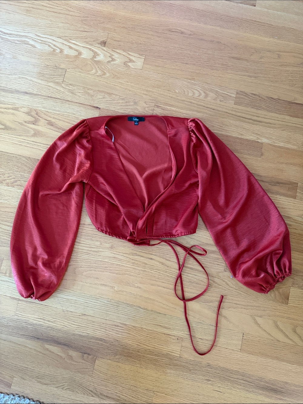 Lulus Wrap Crop Top with Balloon Sleeves